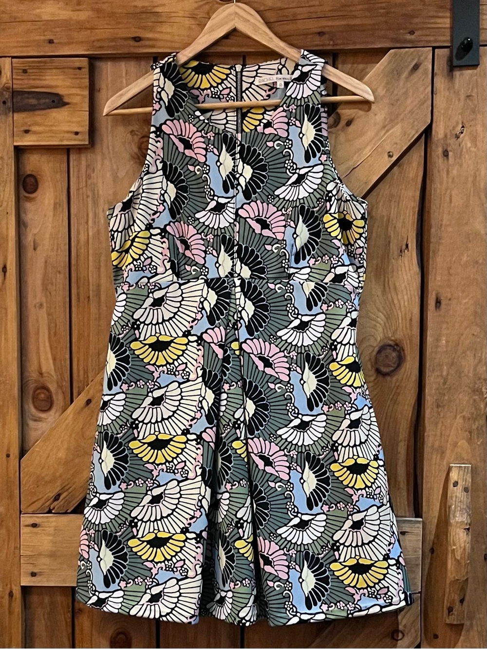RACHEL Rachel Roy Sleeveless Fan-Print Mini Dress in Pink, Yellow, Green & Black